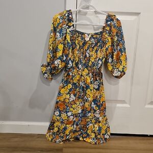 Jessica Simpson Blue and Yellow Floral Smocked Mini Dress